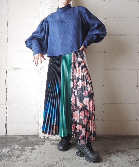 MSGM Crazy Pattern Pleated Skirt BK GR BL