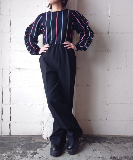 Frill Sleeve Stripe Knit BK