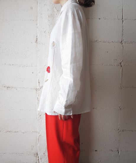 Cacharel Flower Embroidery Linen Shirt WH RE