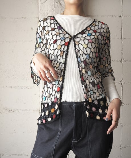 Colorful  Crochet Short Sleeve Cardigan BK