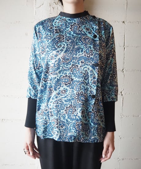 Long Rib Paisley Pattern Blouse BLBK