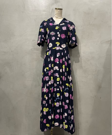 Open Collar Flower Pattern Dress NVPI