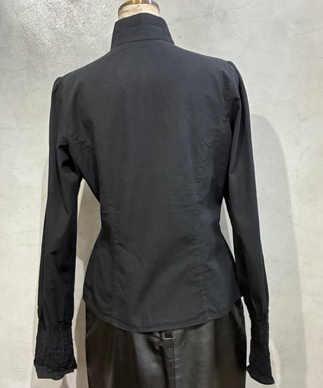 Stand Collar Gather Sleeve Blouse BK