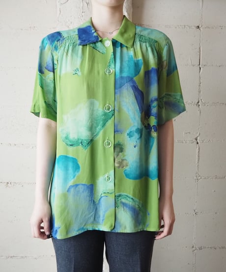 1980's Flower Pattern Seethough S/S Blouse GR