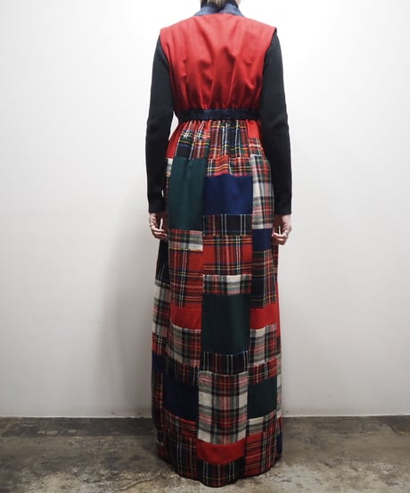 Sleeveless Check Long Dress RE