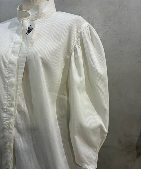 Middle Puff Sleeve Band Collar Blouse WH