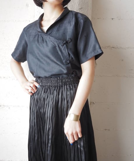 Shawl Collar China Silk Blouse BK