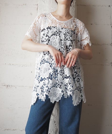 All Over Lace Short Sleeve Tops WH