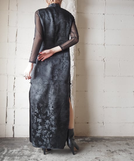 Shadow Pattern Sleeveless China Dress BK