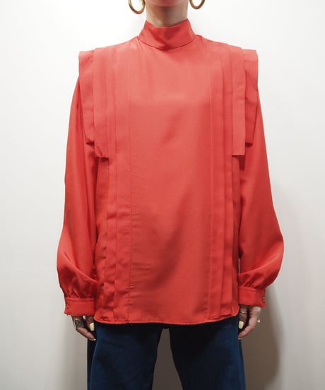 Tuck Shoulder Stand Collar Blouse RE