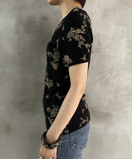 Flower Pattern Crew Neck Cutsewn BK