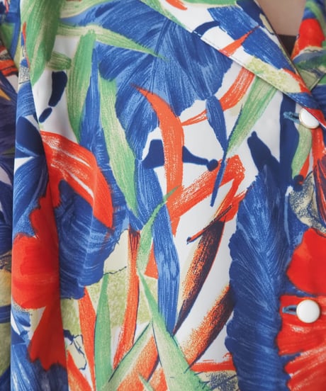 Open Collar Flower Shirt BL GN OR