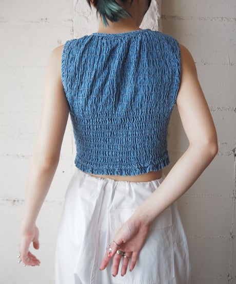 Shirring Denim Cropped Tank Top BL