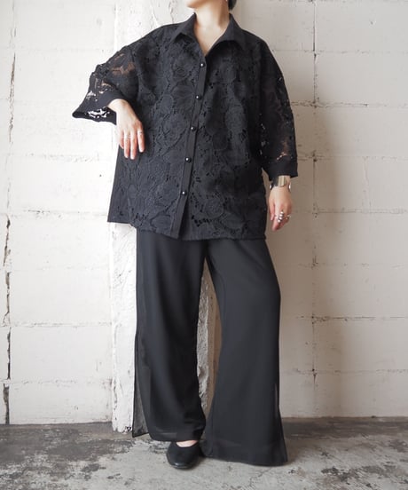 Lace×Linen Big Shirt BK