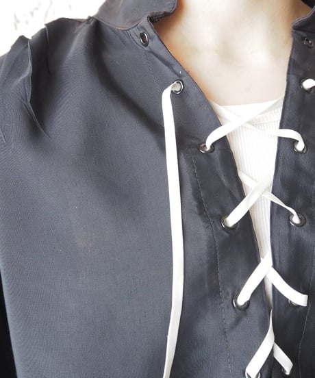Lace Up Back Tuck Blouse BK