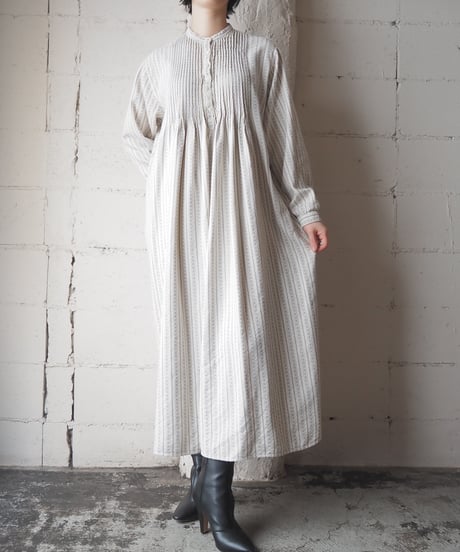 L.L.Bean Pleated Bosom Band Collar Shirt Dress IV NV