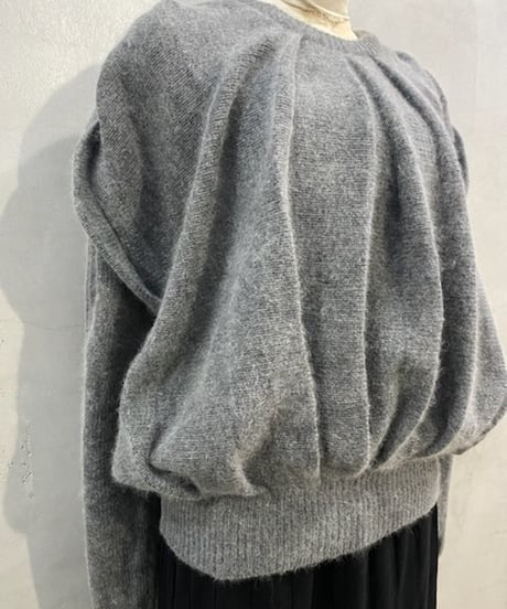 Angora Mix Pleted Design Knit GRY