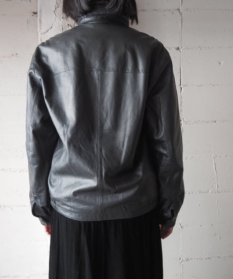 Stand Collar Zipup Leather Jacket BK