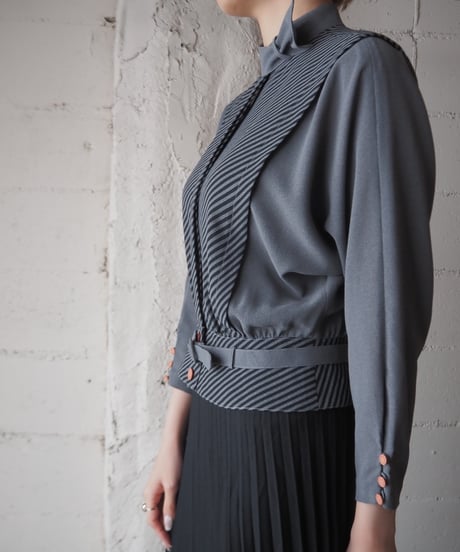 Belted Design Stripe Shirt GRBK