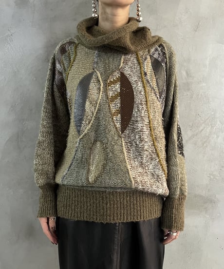 Leaf Pattern Patchwork High Neck Knit KAGR