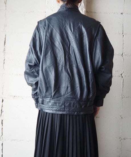 Stand Collar Belted Leather Jacket BK