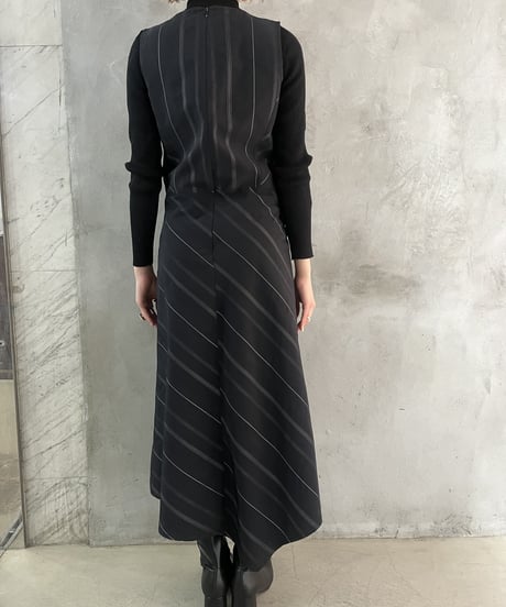 Zipper Design Stripe Pattern No Sleeve Dress BKWH