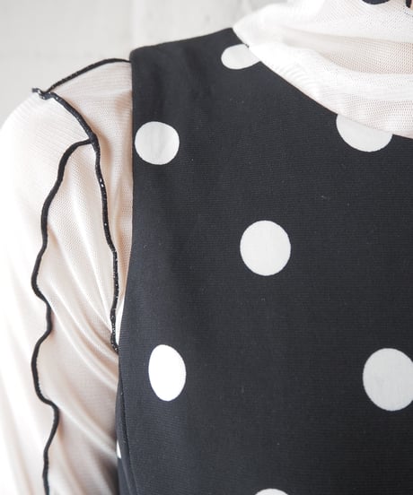 LAUREN Dot  Pattern Sleeveless Dress BKWH