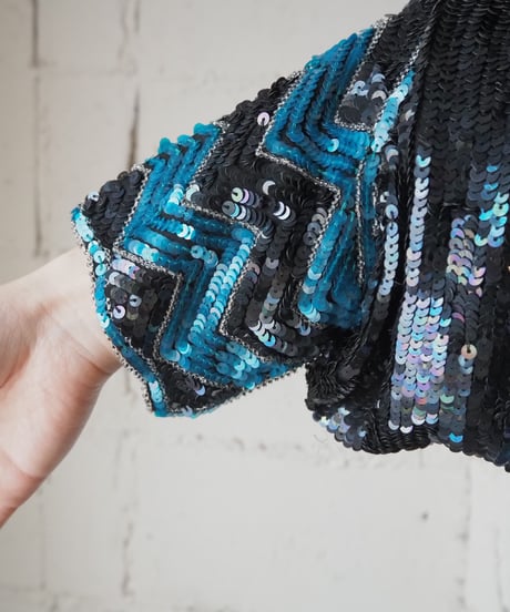 1970’s Pattern Bicolor Sequin Tops BLBK
