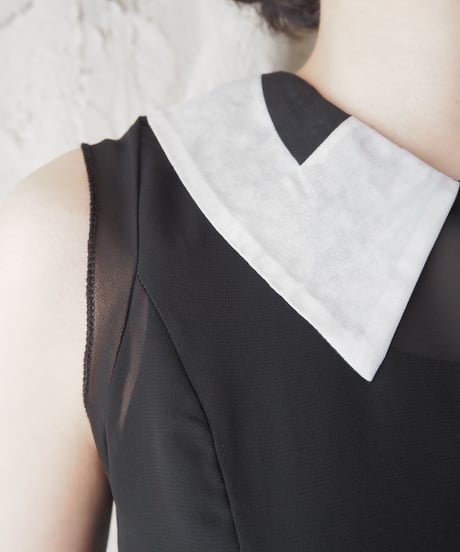 Bicolor Sleeveless Collar Blouse BK WH