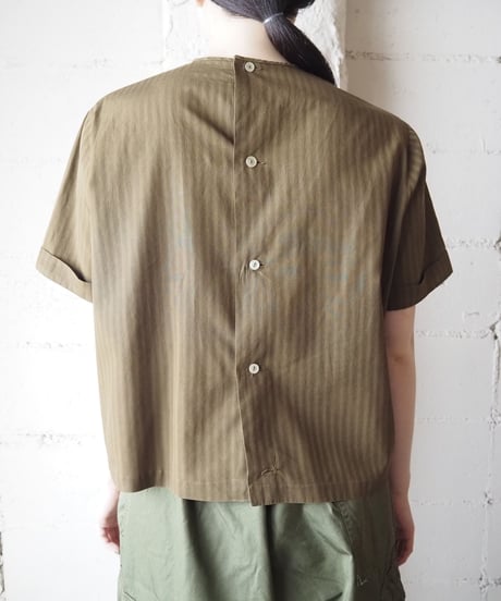 Back Button Cutwork Stripe Blouse