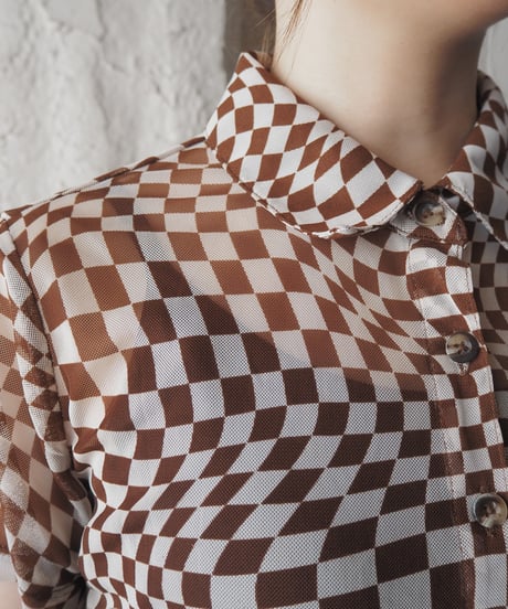 S/S Block Check Sheer Shirt BRWH