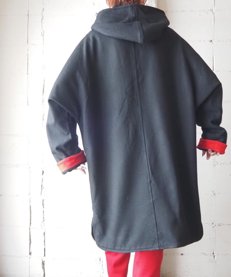 Bicolor Hood Wool Coat BKRE
