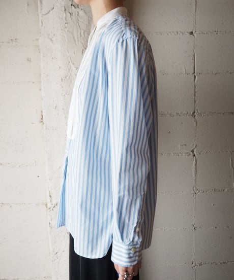 LAUREN Front Pleated Stripe Shirt BLWH