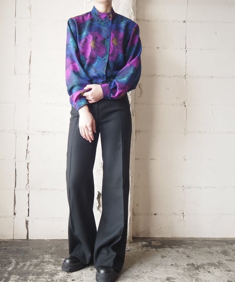 Flower Pattern Double Breasted Blouse PURBL