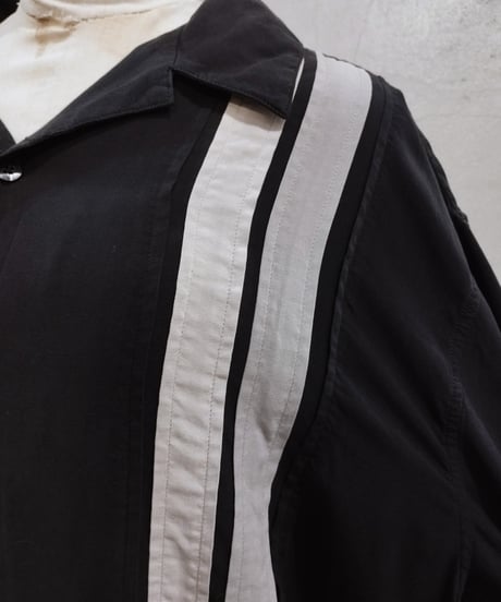 Line Design Open Collar Silk Shirt BK