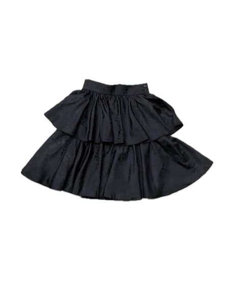 Shadow Flower Pattern Tiered Mini Skirt BK