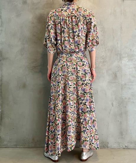 Flower Pattern Open Collar Dress WHPI