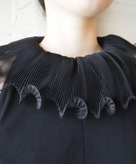 1970's Chiffon Pleated Collar Dress BK
