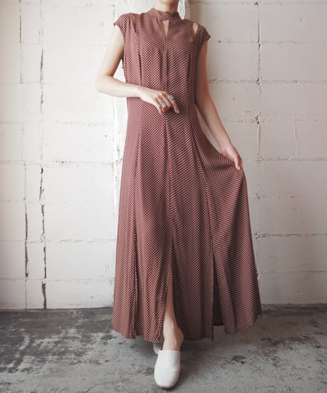 Stand Collar Cutout Design Dot Dress BR