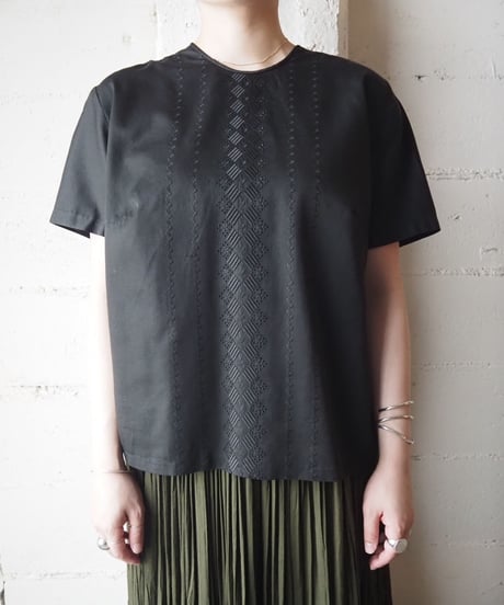 1960's Euro Cutwork Collarless Blouse BK