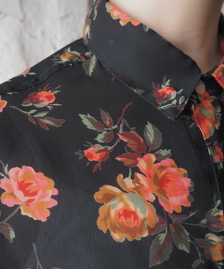 GUESS L/S Flower Pattern Sheer Shirt BKPI