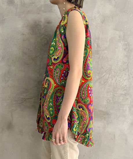 Psychedelic Pattern Frill No Sleeve Blouse REGN