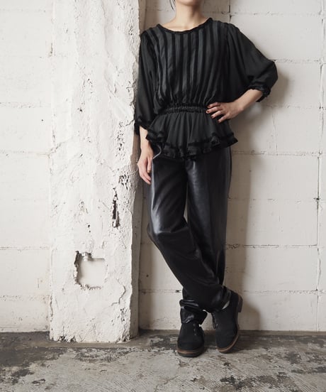 Waist design Velour Line Blouse BK