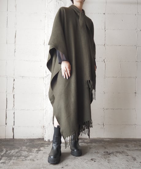 Fringe Hem Scarf Collar Cape Coat KA