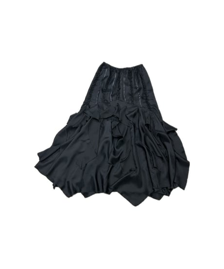 Frill Stripe Cascade Hem Skirt BK