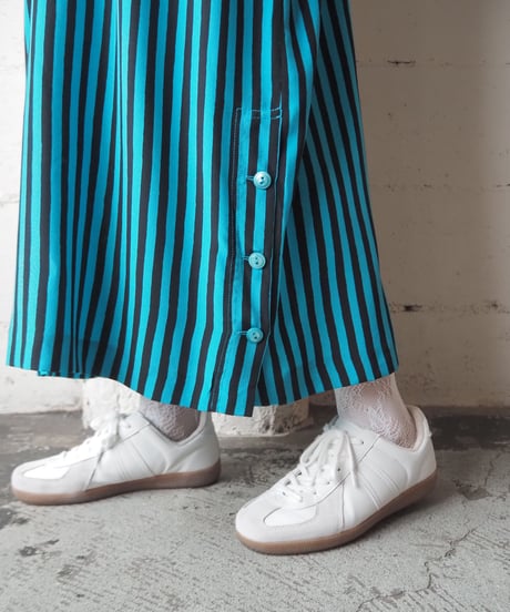 1980's Italy Collarless Stripe Dress GNBK