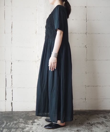 Crochet Collarless S/S Dress BK