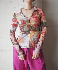 Desigual. Floral Print Front Gather Tops WH PI