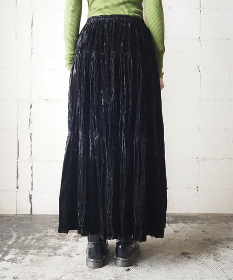 Velour Tiered Long Skirt BK