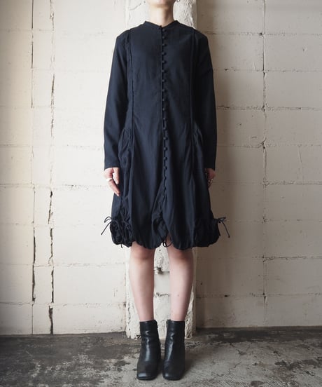 Many Button Balloon Hem Dress  BK